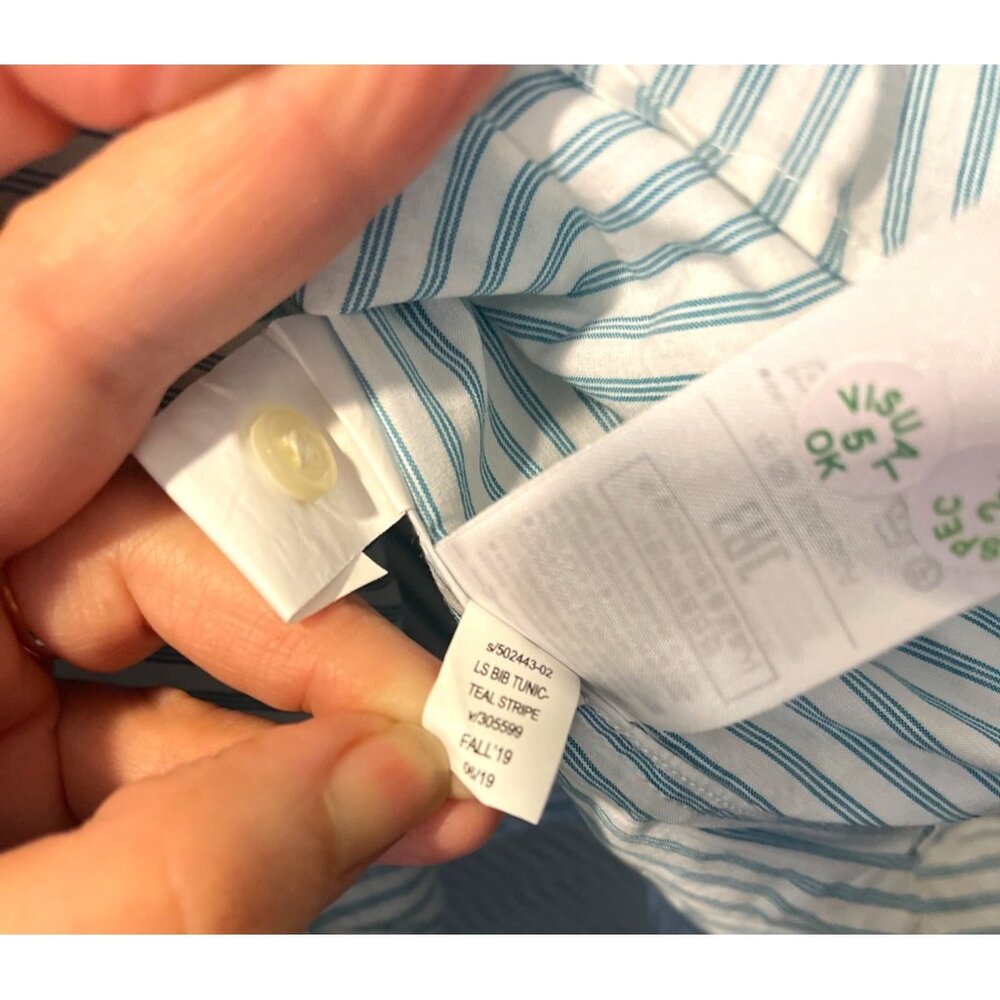 Gap Womens Cotton Blouse Striped Teal White Bib Long Sleeve Size Small - Picture 7 of 7